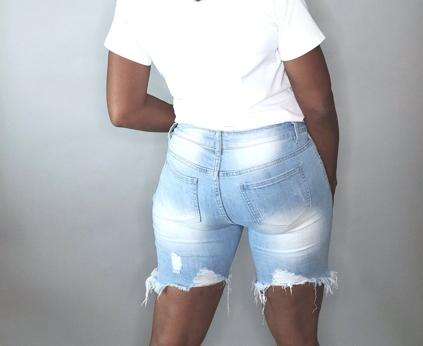 Light Denim Distressed Shorts