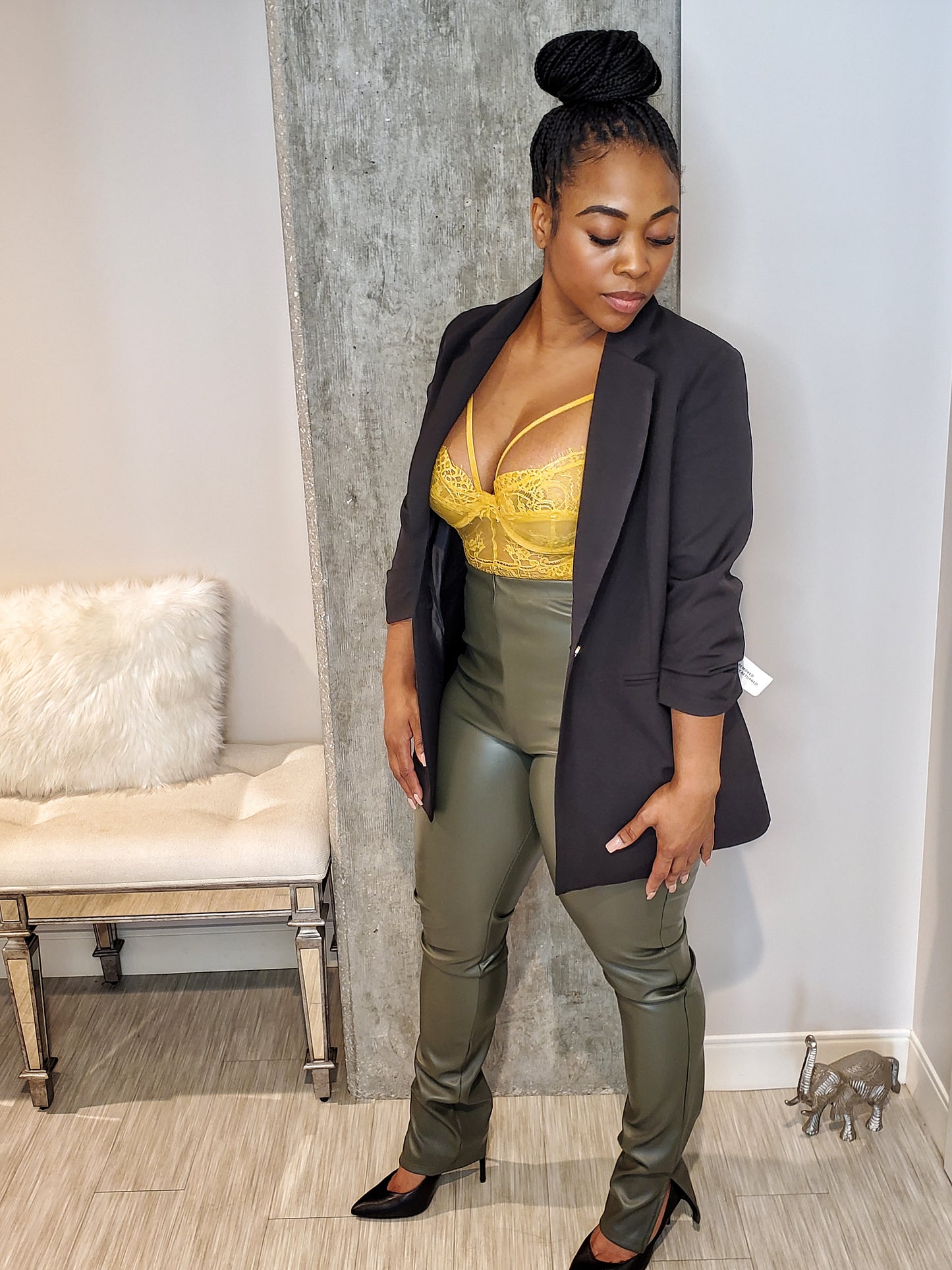 Olive Leather Pants