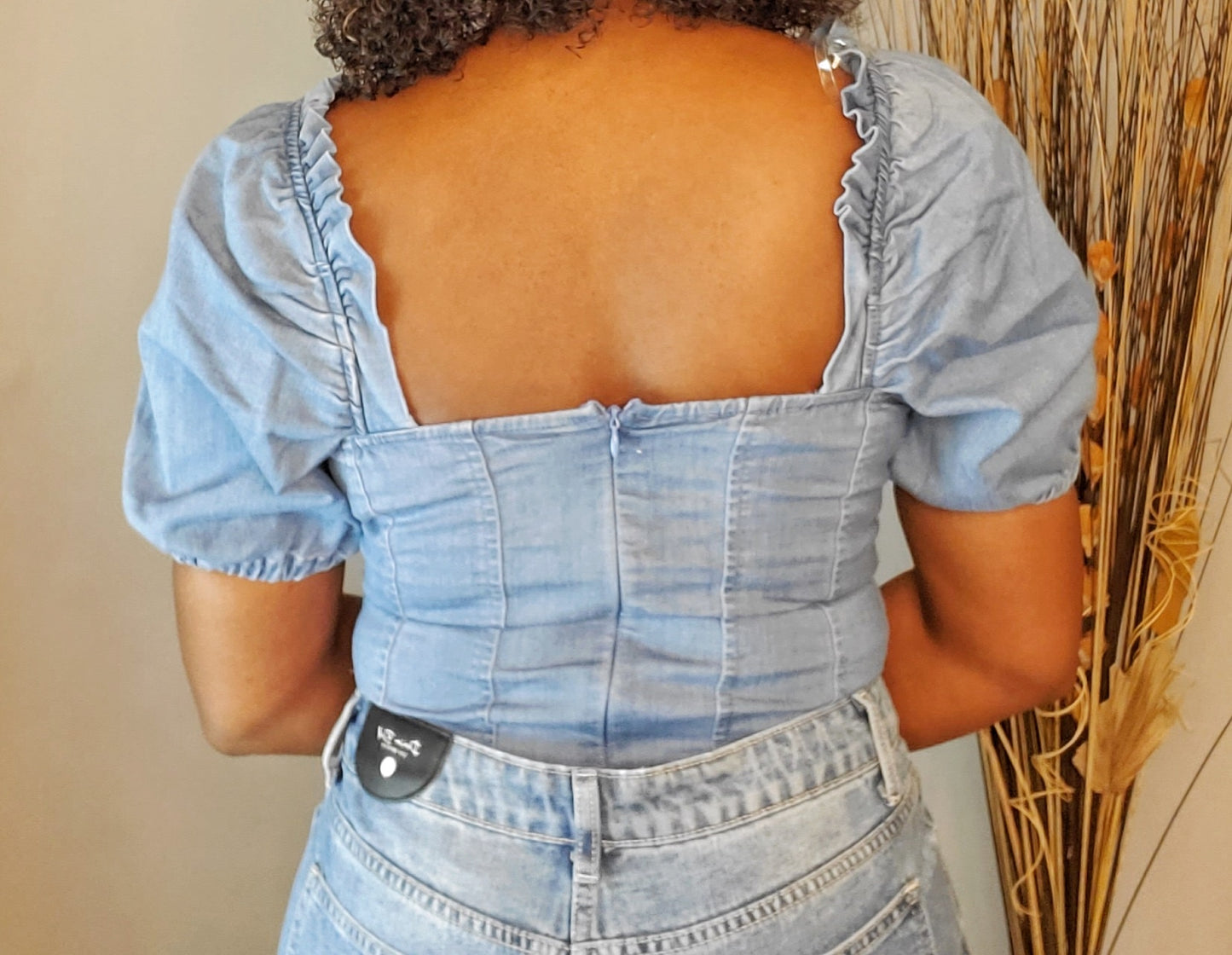 Denim Puff Sleeve Bodysuit