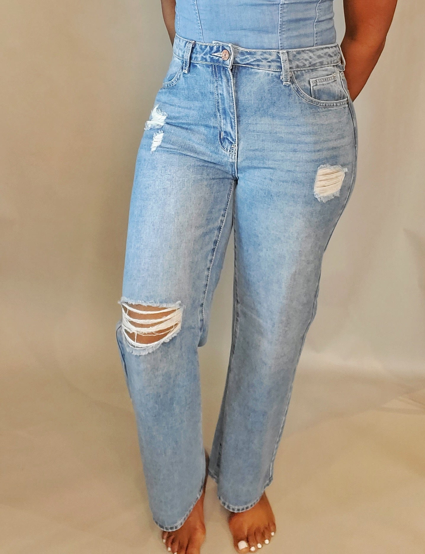 Straight Leg Distressed Jeans