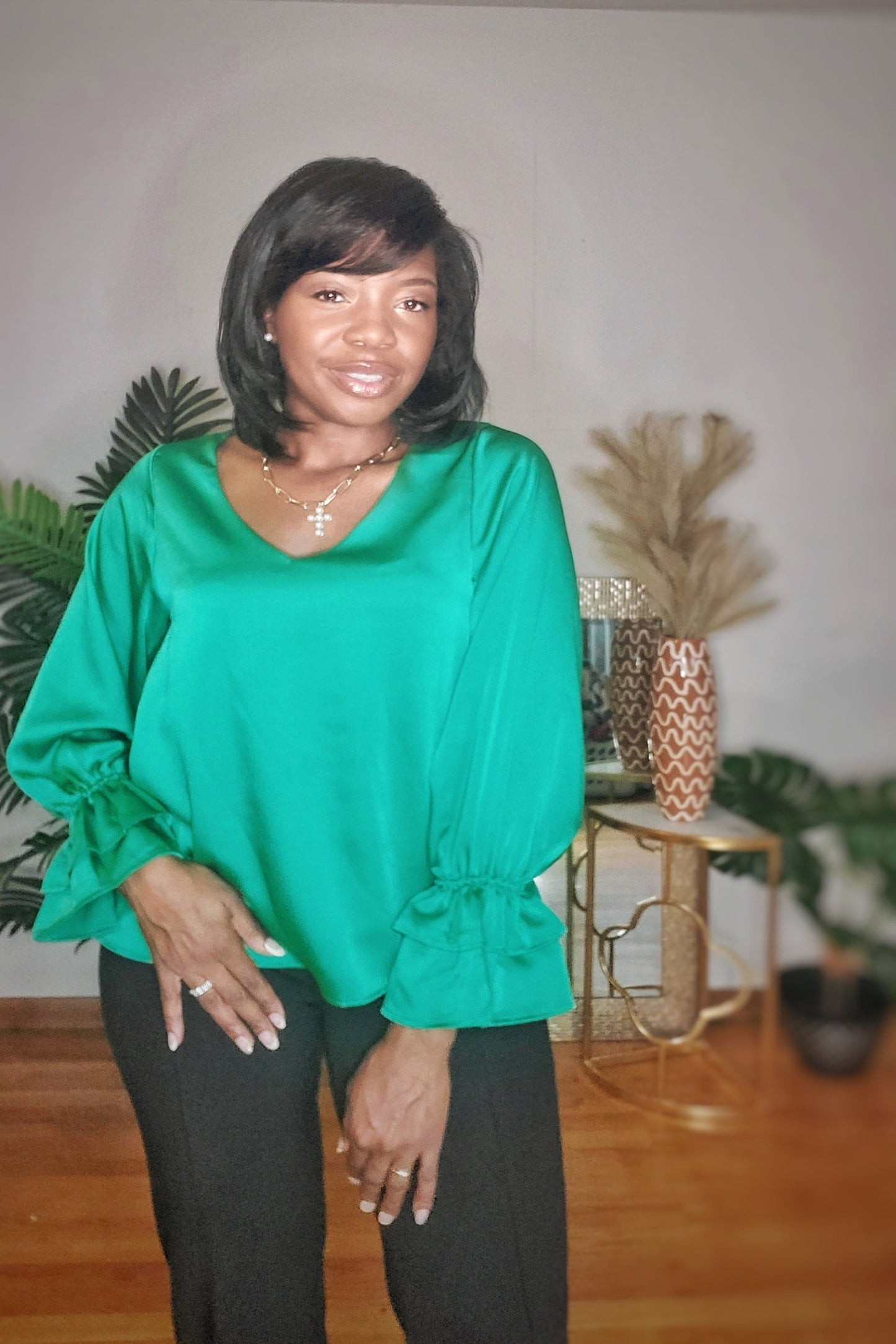 Madori Green Satin Blouse