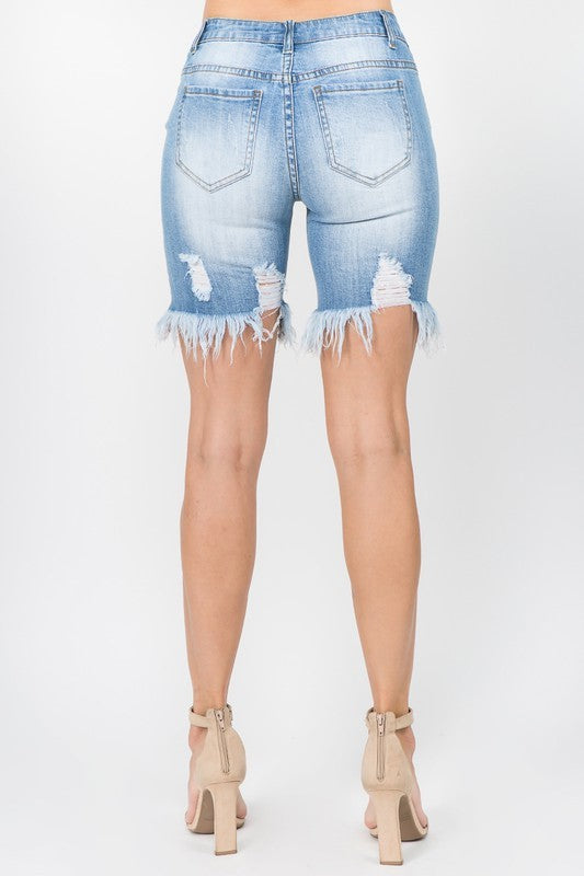 Light Denim Distressed Shorts